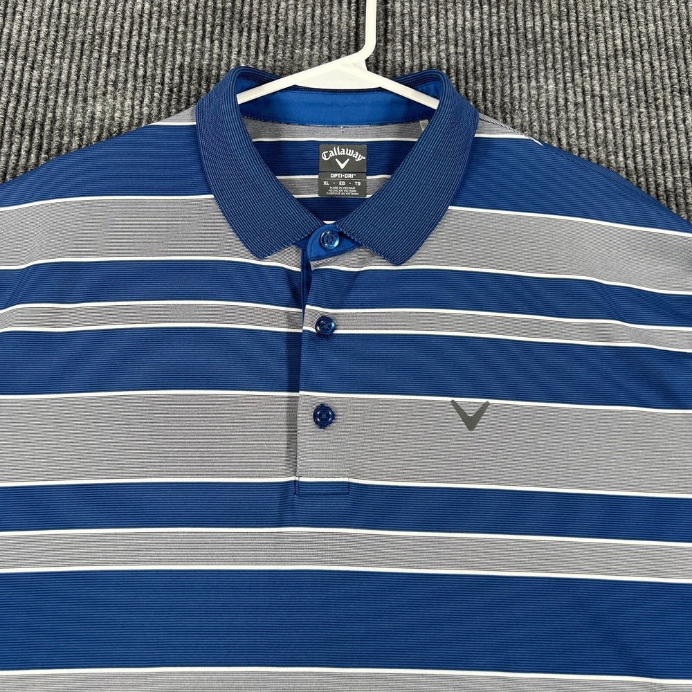 Callaway Polo Shirt Mens XL Extra Large Blue Striped Short Sleeve Golf Casual